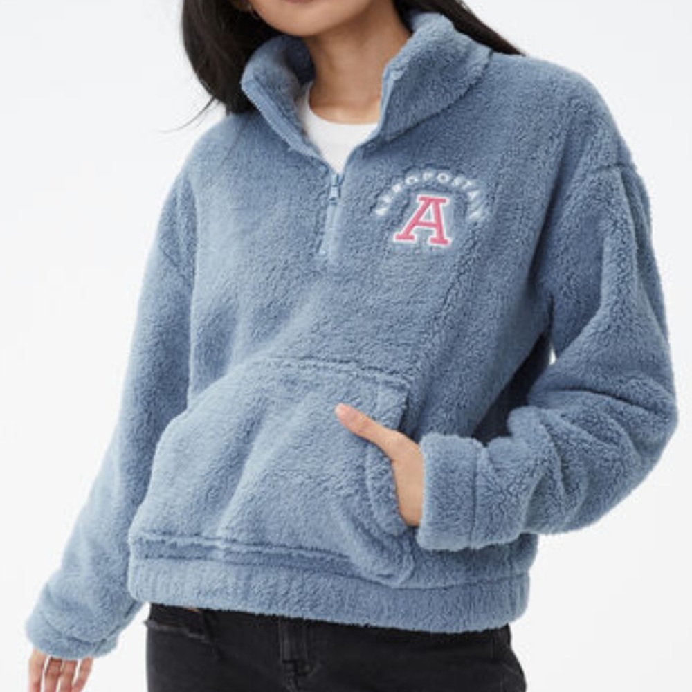 Aeropostale Logo Sherpa Fleece Half-Zip Pullover